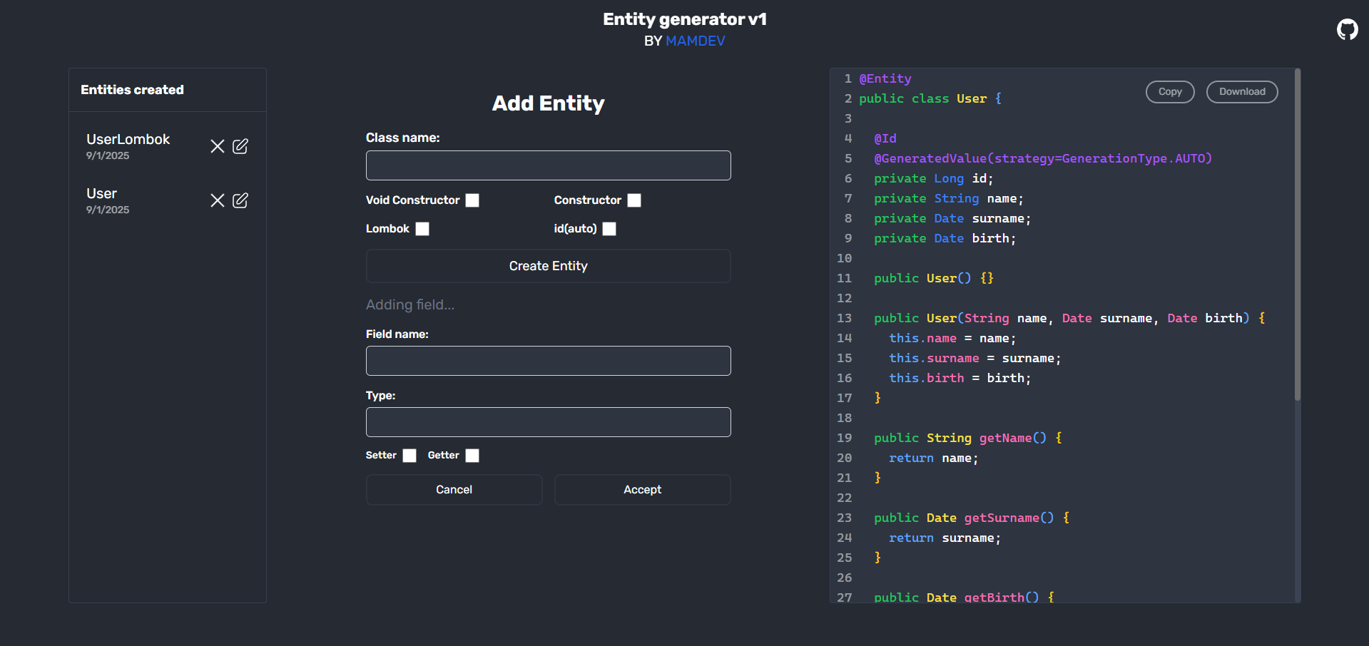 ENTITY GENERATOR